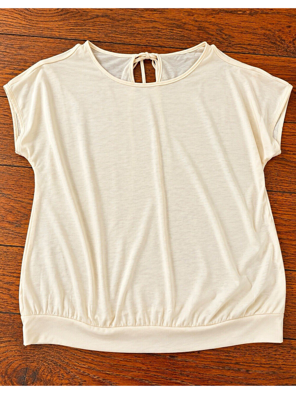 Women’s Ivory Knit Round Neck Cap Sleeve Tie-Back Lightweight Blouse 2XL